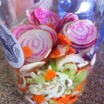 Slice and brine veggies for 4-6 hours in a brine (salt water solution)