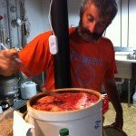 Sandor Katz makes strawberry wine. 4 days later it's bubbling! November 2011
